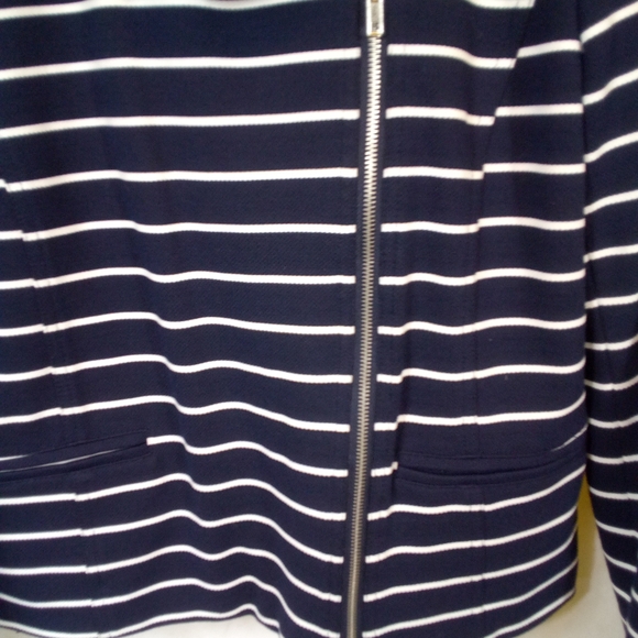 roz & ali Navy White L/S Zip Up Striped Jacket Med - Picture 3 of 6